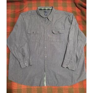 Basic Editions Mens 4X Gray Button Up Shirt Cotton Blend Long Sleeve Casual